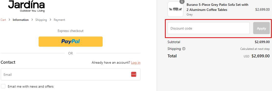 How do I use my Jardina discount code?