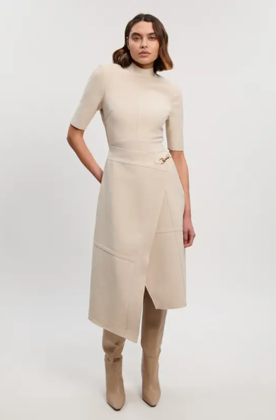 Winter fashion 2026: A model wearing the Figure Form Bandage Asymmetric Knit Midi Dress