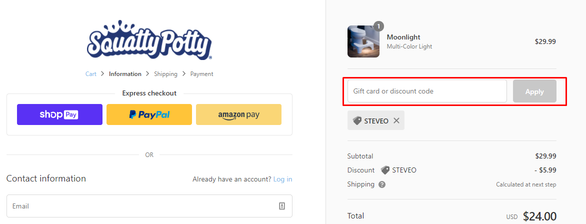 How do I use my Squatty Potty discount code?