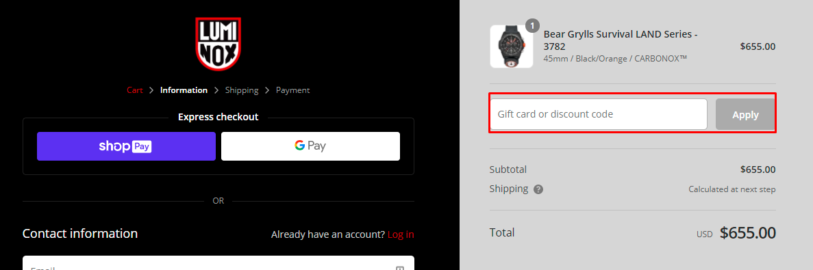How do I use my Luminox discount code?