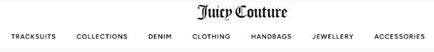 Juicy Couture categories written on a white background