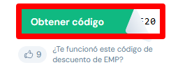 botón verde para obtener el cupón EMP de love coupons