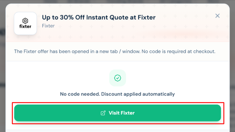 A Fixter offer with "Visit Fixter" in a red box