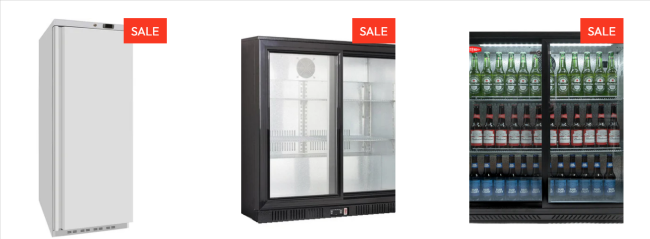 three fridges used by customers when catering