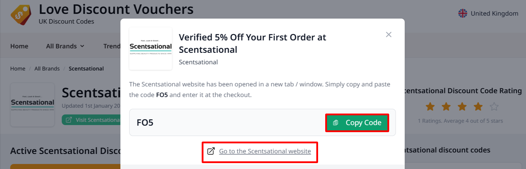 The highlighted red box shows the link that takes you to the Scentsational website