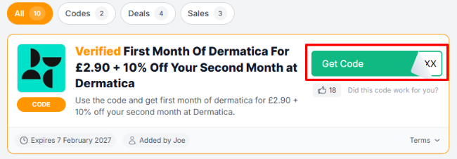 verified discount offer for the first month of consultation at Dermatica