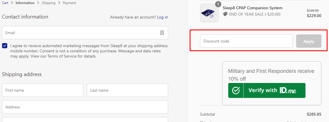 How do I use my Sleep8 discount code?