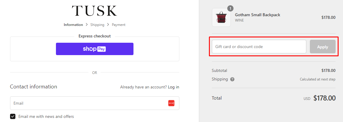 How do I use my Tusk discount code?