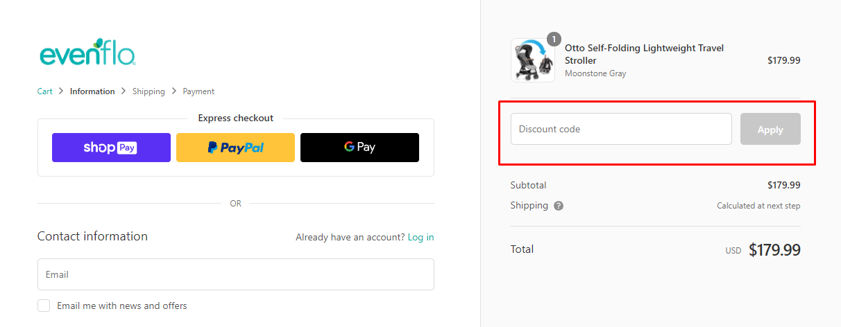 How do I use my Evenflo discount code?
