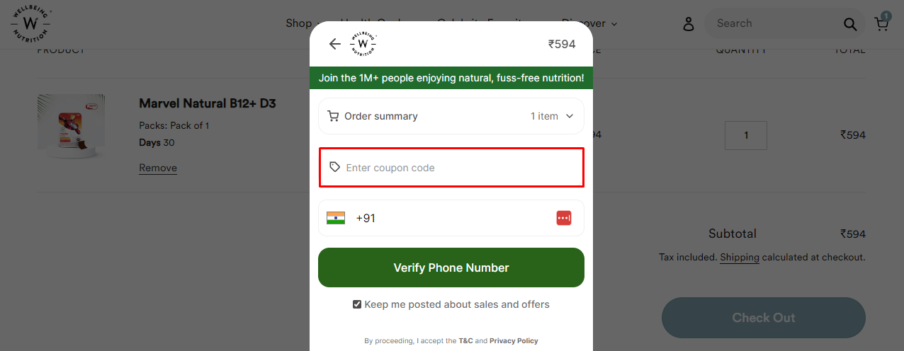 How do I use my Wellbeing Nutrition coupon code?