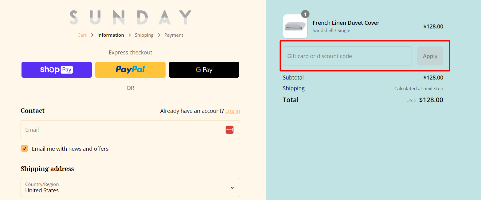 How do I use my Sunday Bedding discount code?