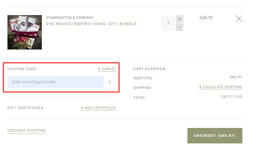 How do I use my Stampington & Company coupon code?