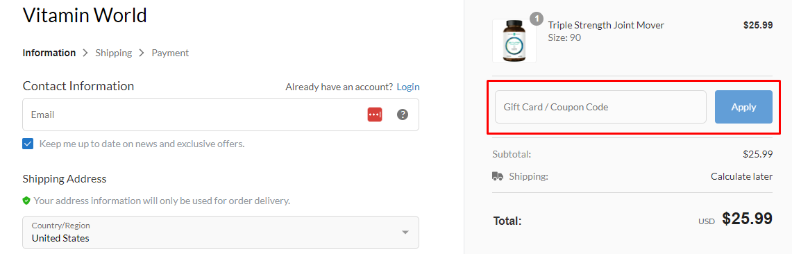How do I use my Vitamin World coupon code?