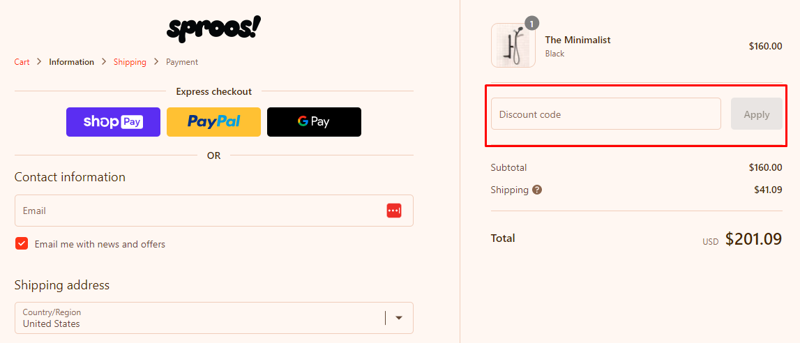 How do I use my Sproos! discount code?