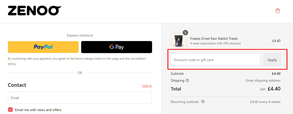 How do I use my Zenoo discount code?