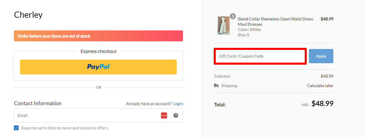 How do I use my Cherley coupon code?