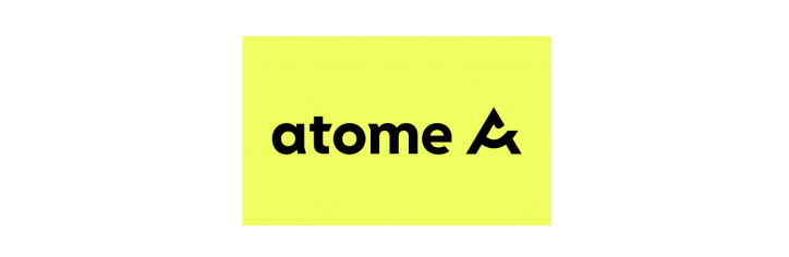 ATOME written on a yellow background with their logo. A buy now pay later solution for customers