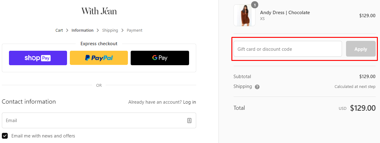 How do I use my With Jéan discount code?