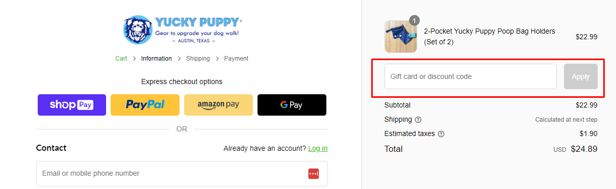 How do I use my Yucky puppy discount code?