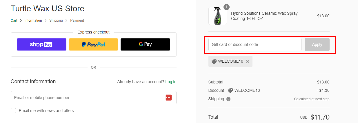 How do I use my Turtle Wax discount code?