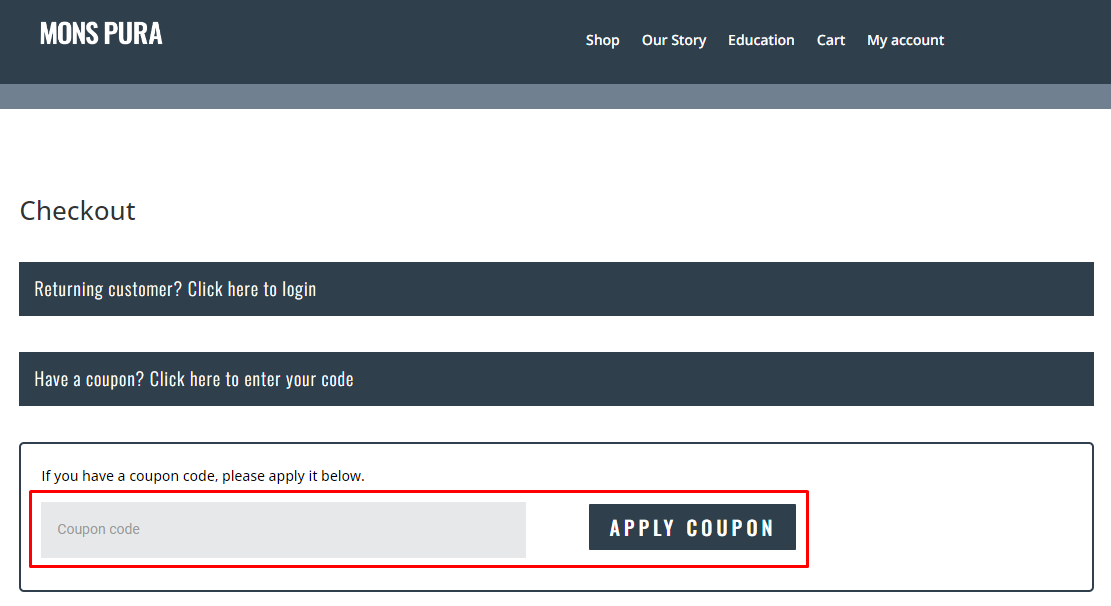 How do I use my Mons Pura coupon code?
