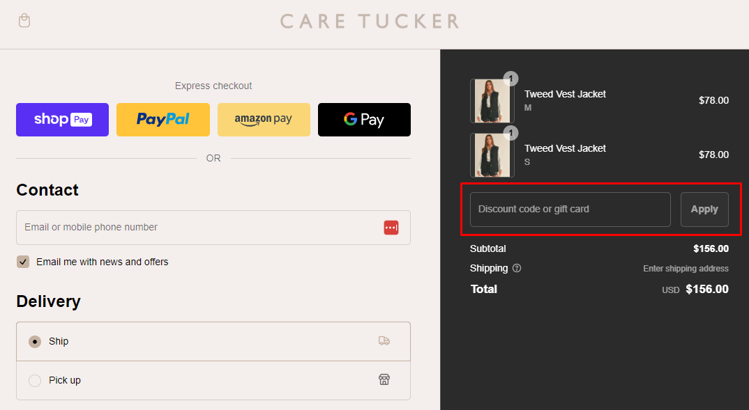 How do I use my Care Tucker discount code?
