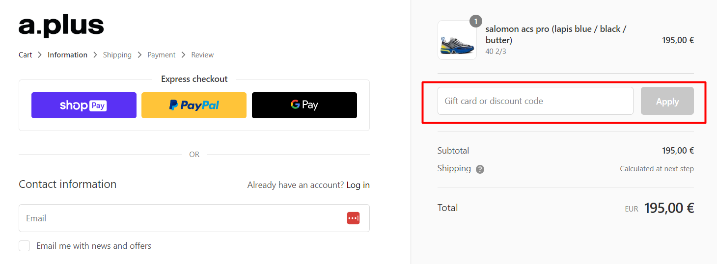 How do I use my a.plus discount code?