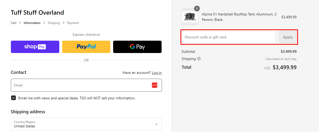 How do I use my Tuff Stuff Overland coupon code?