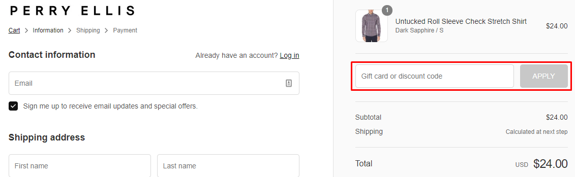 How do I use my Perry Ellis discount code?