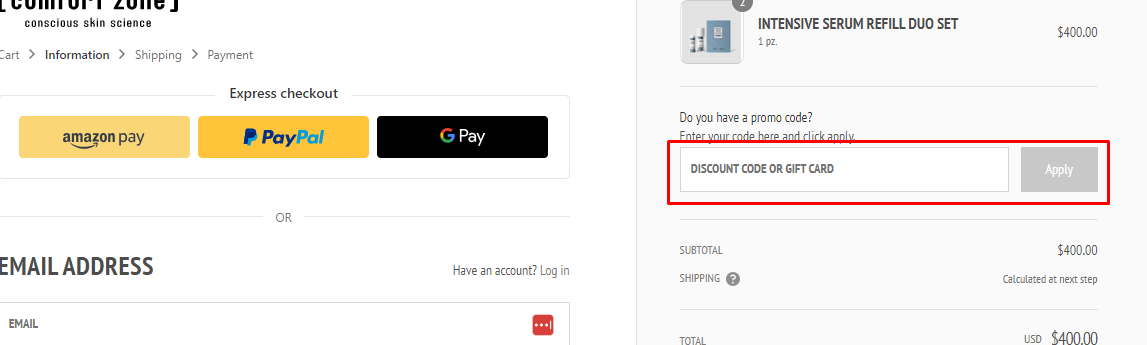 How do I use my Comfort Zone discount code?