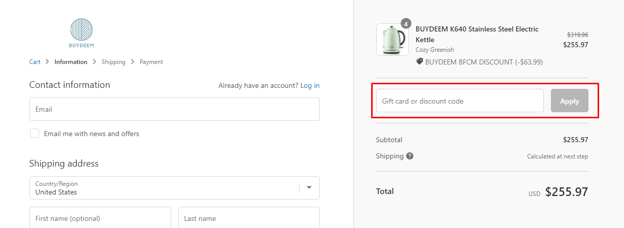 How do I use my Buydeem discount code?