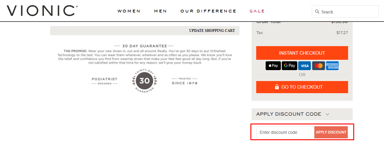How do I use my Vionic discount code?