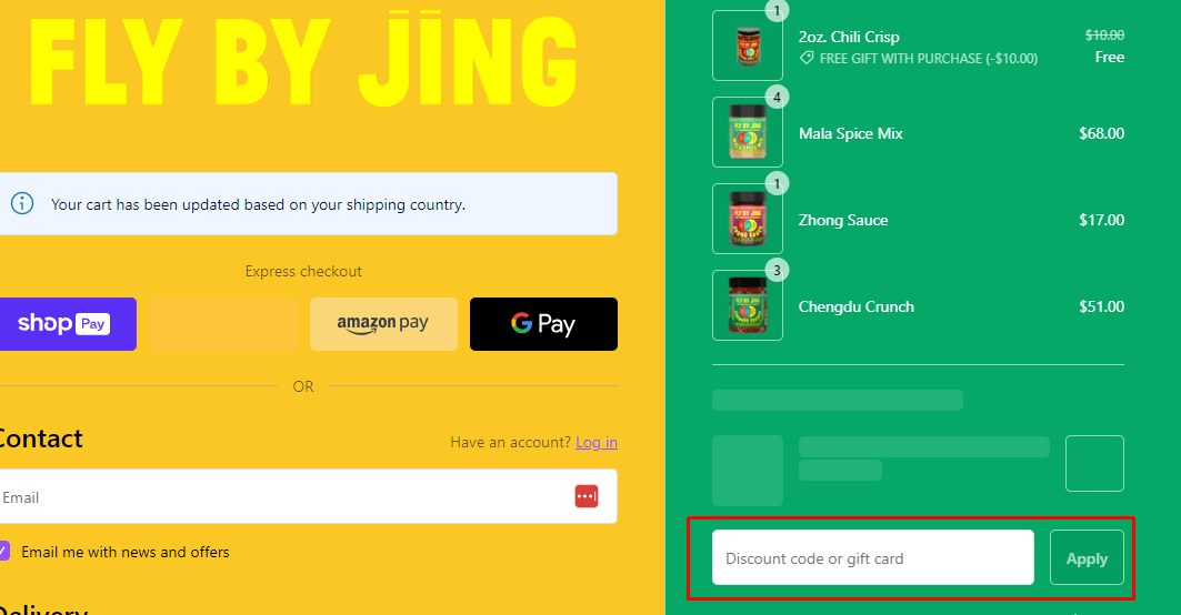 How do I use my Fly By Jing discount code?