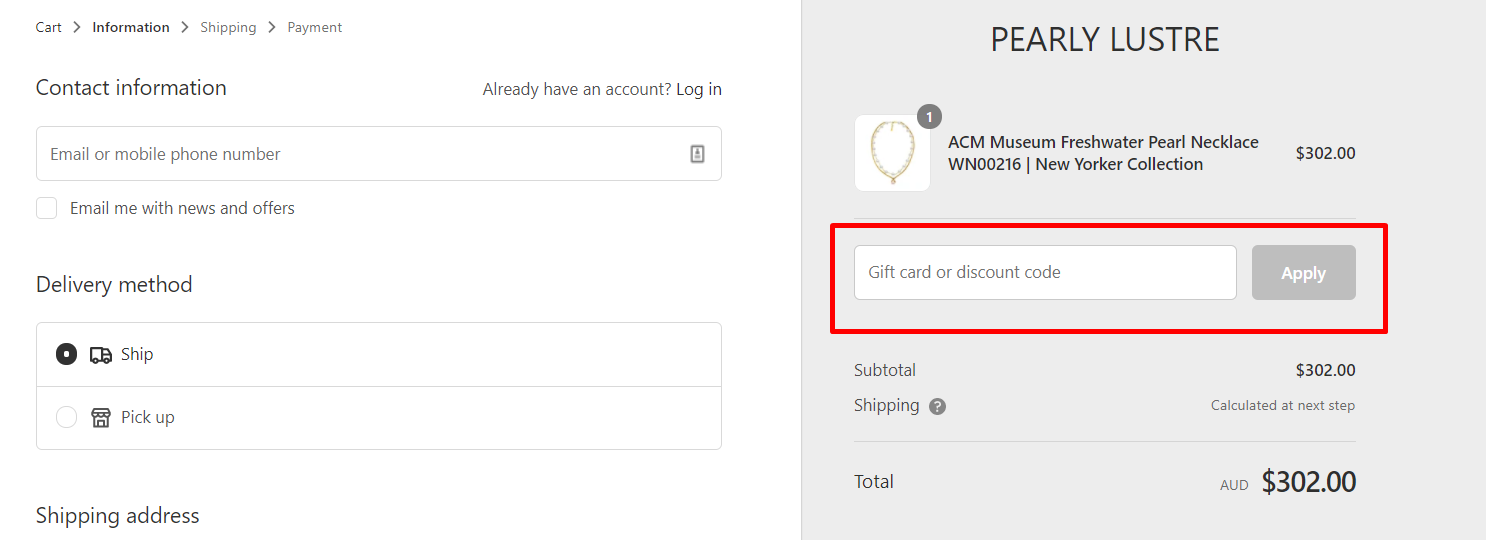 How do I use my Pearly Lustre discount code?