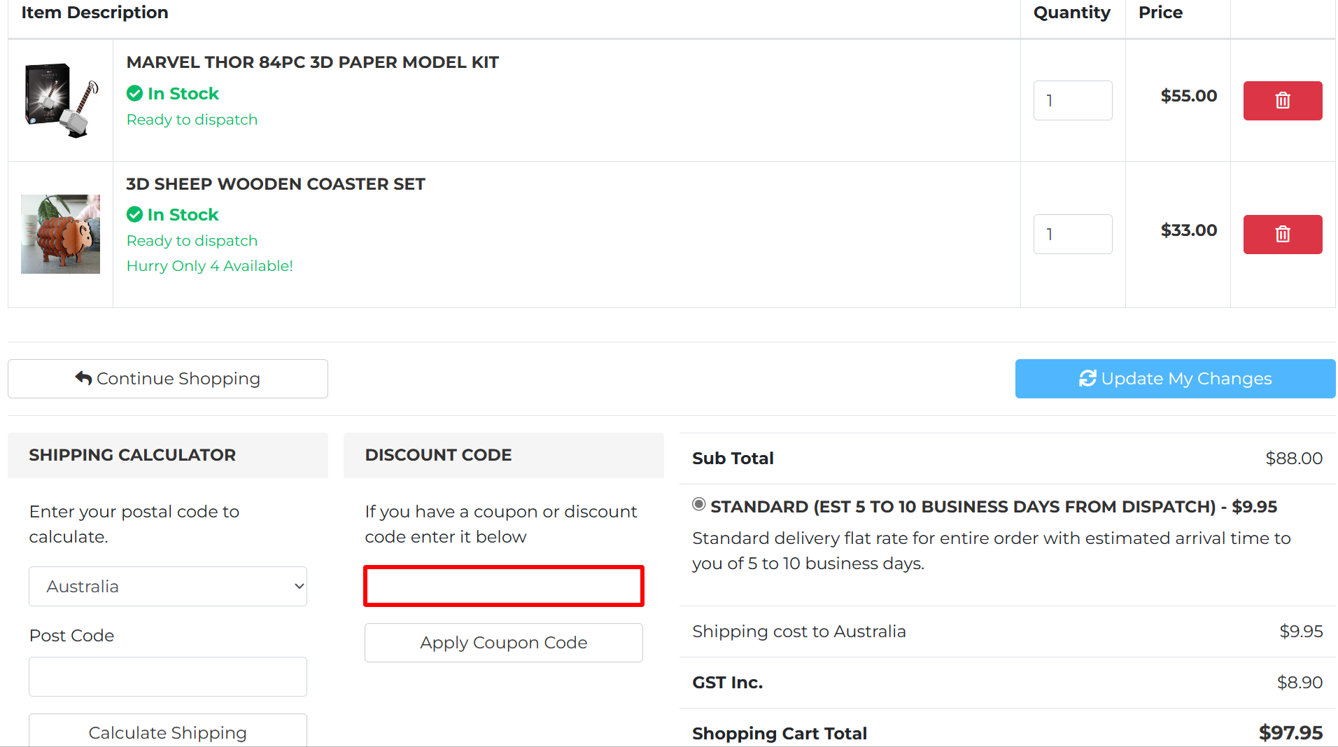 The brand checkout page with where to add the CoolThings discount code highlighted with a red box