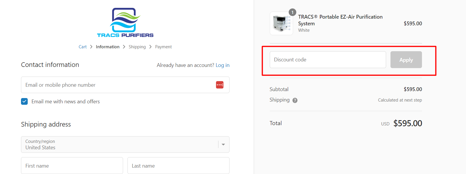 How do I use my TRACS Manufacturing discount code?