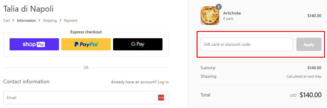 How do I use my Talia di Napoli discount code?