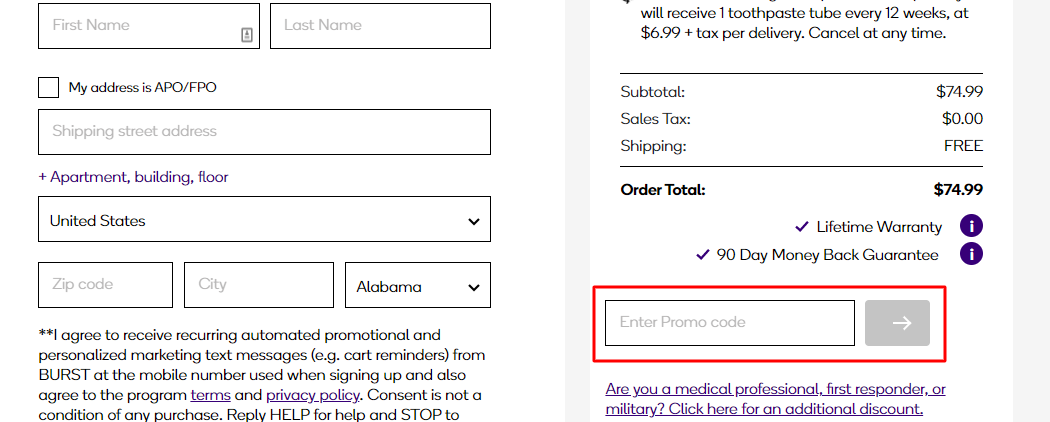 How do I use my burst promo code?
