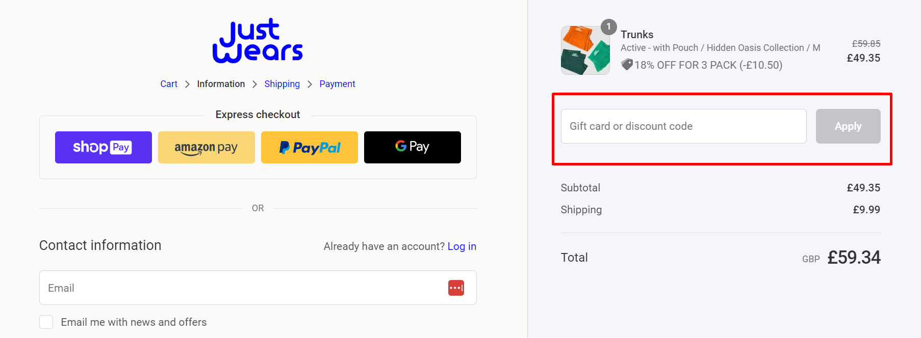 How do I use my JustWears discount code?