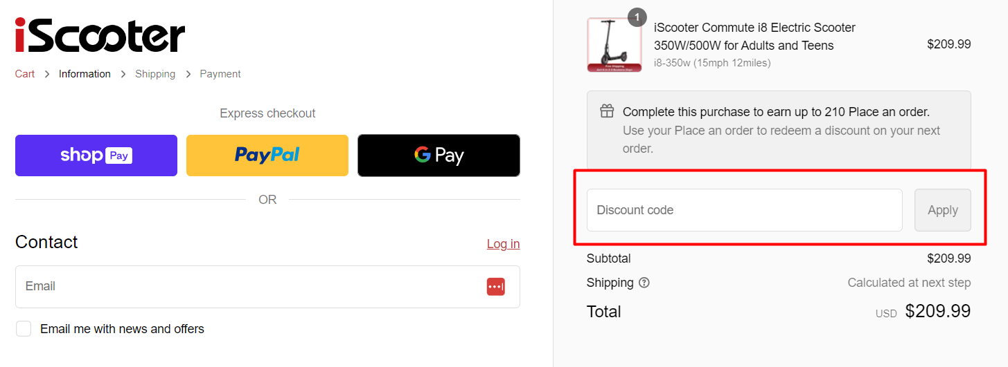 How do I use my iScooter discount code?