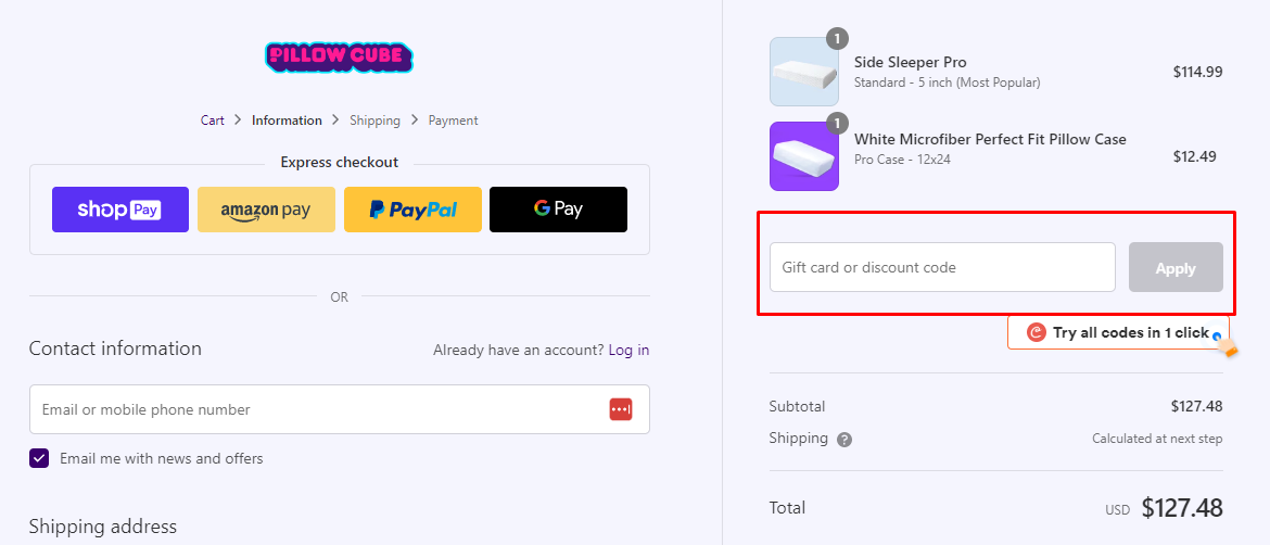 How do I use my Pillow Cube discount code?
