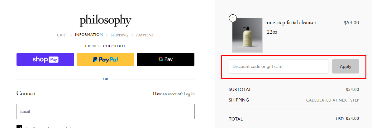 How do I use my Philosophy discount code?