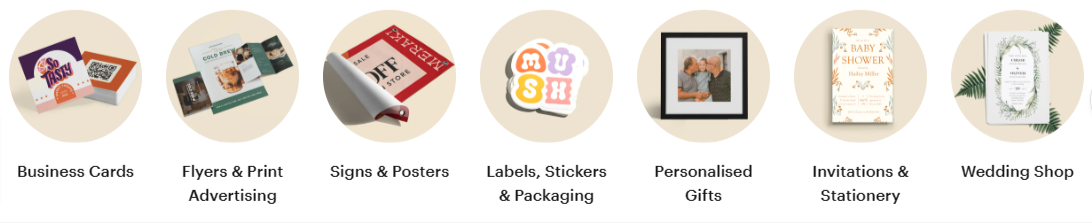 A collage of different kinds of categories you can find at VistaPrint.