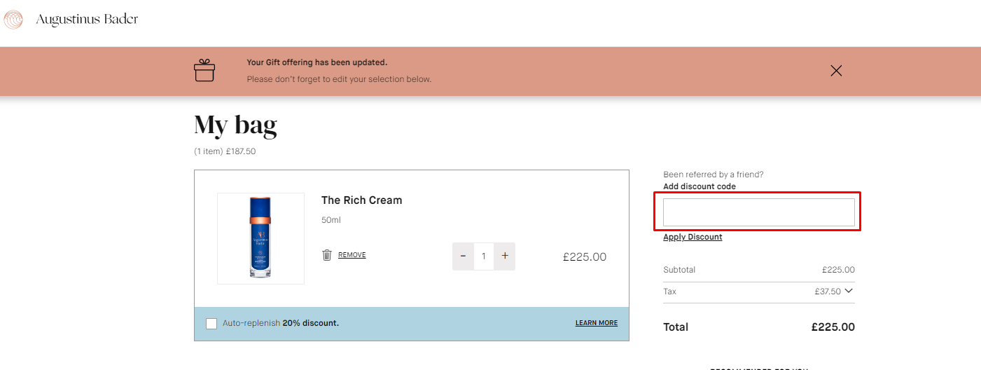 How do I use my Augustinus Bader discount code?