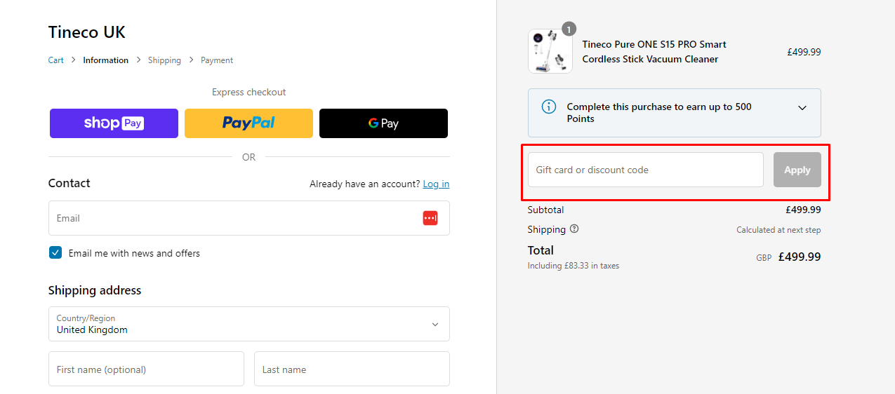 How do I use my Tineco discount code?