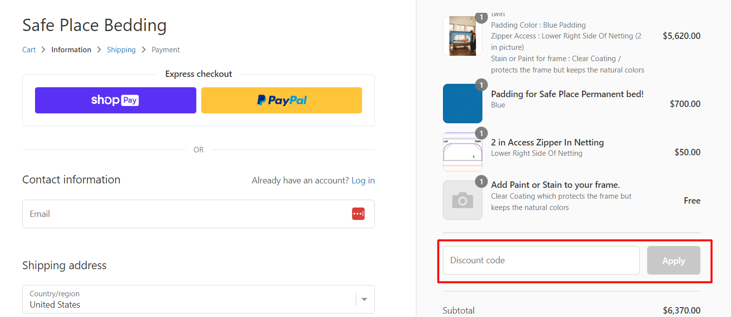 How do I use my Safe Place Bedding discount code?