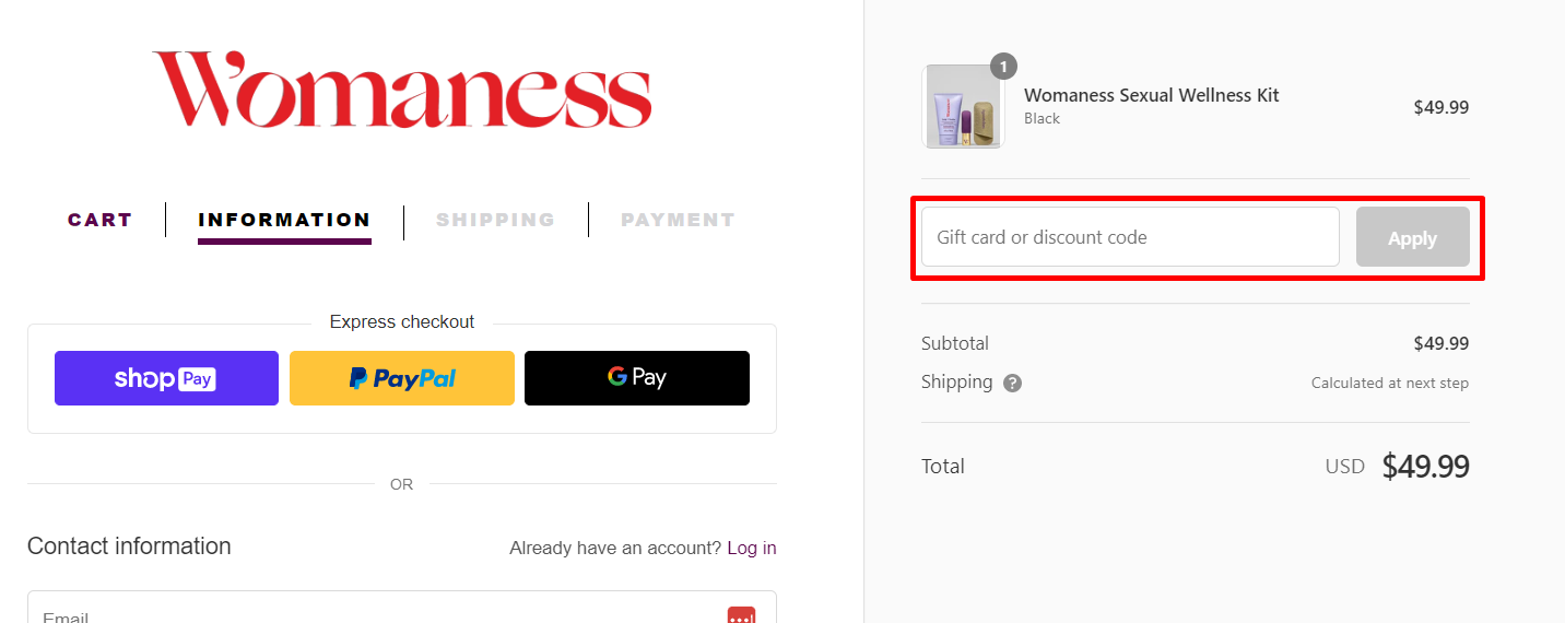 How do I use my Womaness discount code?