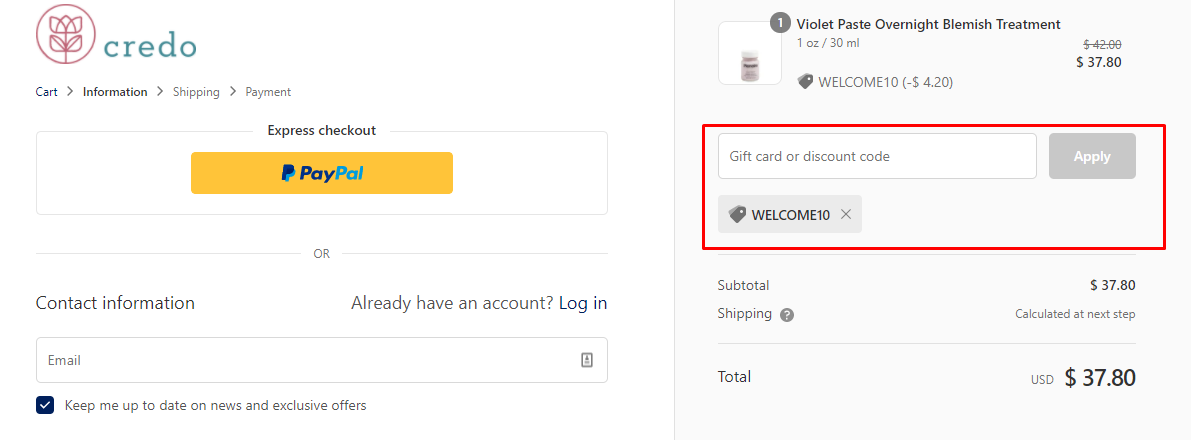 How do I use my Credo Beauty discount code?