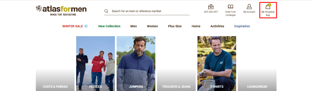 The Atlas For Men shopping page and the shopping categories
