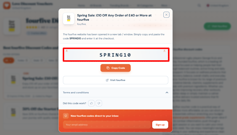 Copy your code and start shopping at fourfive